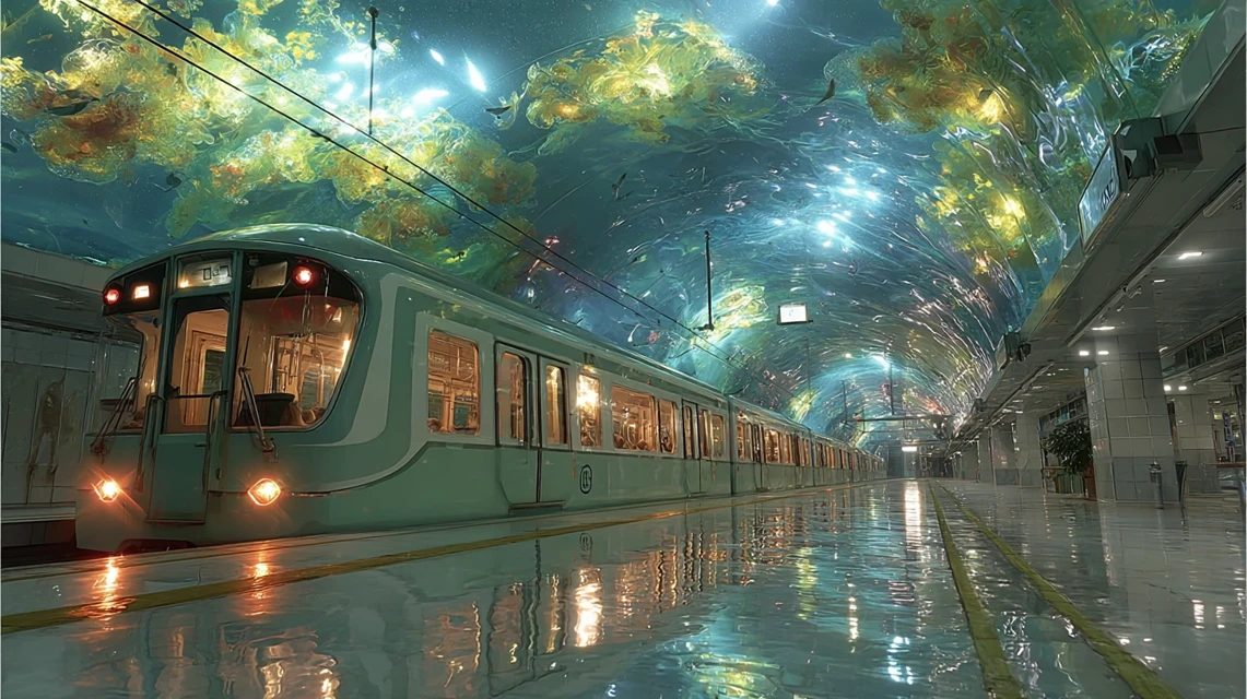 Underwater Subway Fantasy: MidJourney v5.2 vs v6.1 vs v7.0 - v7.0 - Image 2