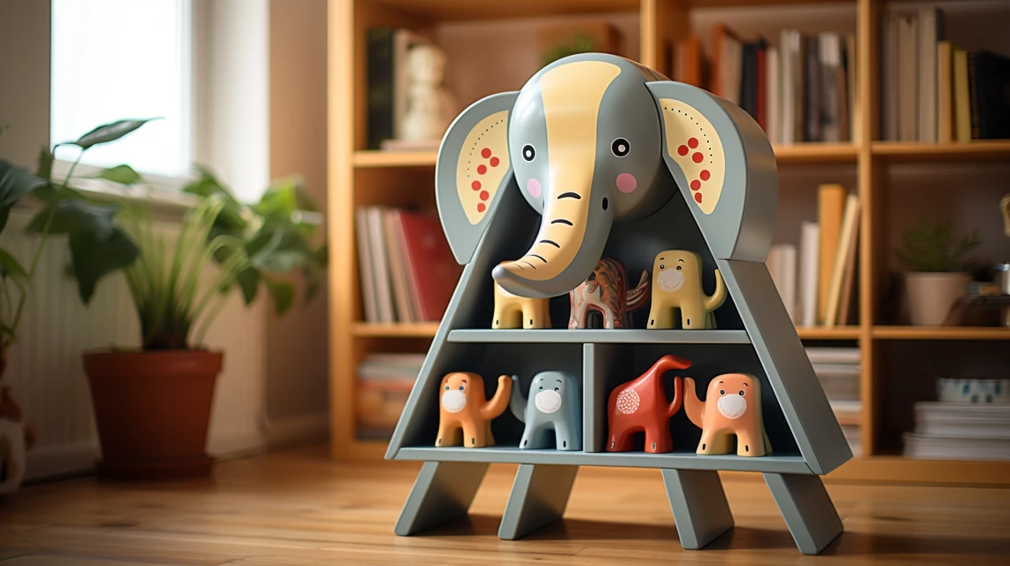 Best Kids Wooden Elephant Desk Bookshelf: Midjourney v5-v7 - v5.2 - Image 2