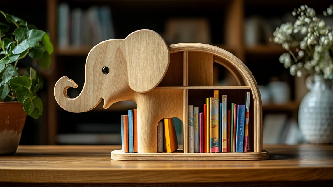 Best Kids Wooden Elephant Desk Bookshelf: Midjourney v5-v7 - v6.1 - Image 4