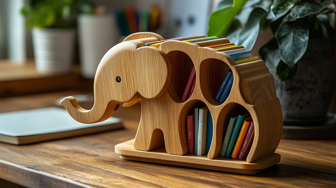 Best Kids Wooden Elephant Desk Bookshelf: Midjourney v5-v7 - v6.1 - Image 2