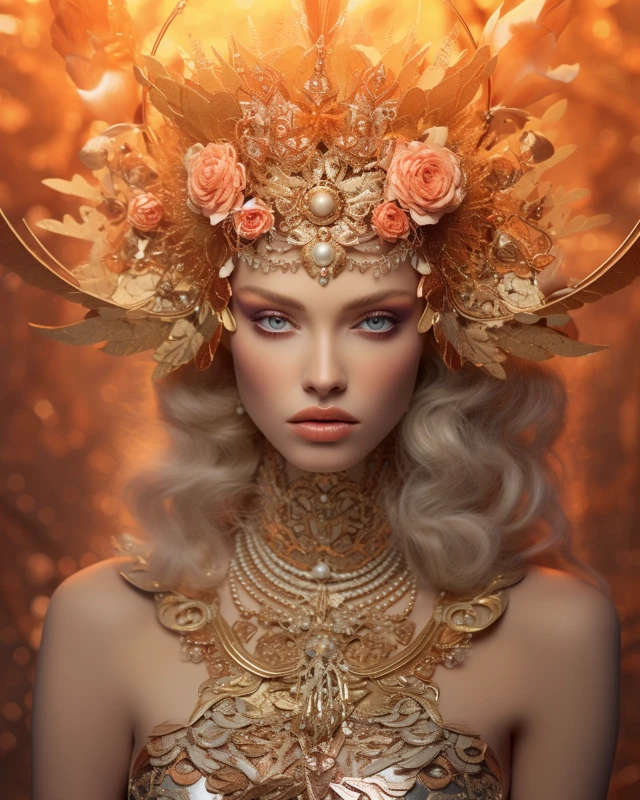 Midjourney Evolution: Coral & Gold Avant-Garde Portraits - v5.2 - Image 2