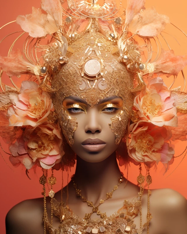 Midjourney Evolution: Coral & Gold Avant-Garde Portraits - v5.2 - Image 3