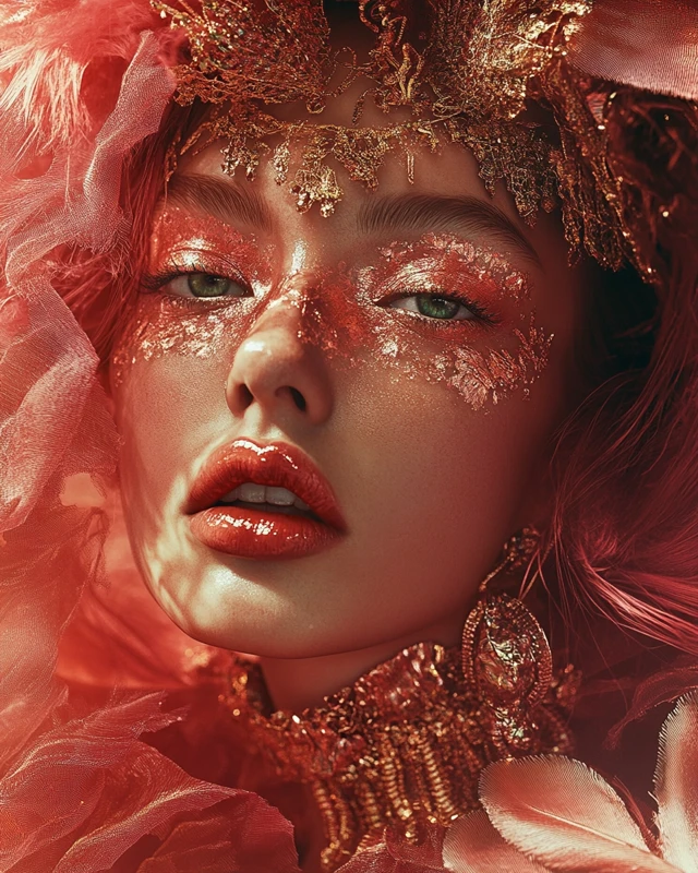 Midjourney Evolution: Coral & Gold Avant-Garde Portraits - v6.1 - Image 3