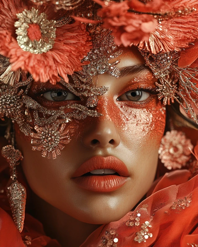 Midjourney Evolution: Coral & Gold Avant-Garde Portraits - v6.1 - Image 2
