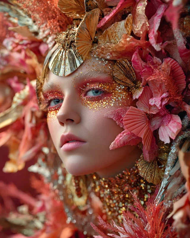 Midjourney Evolution: Coral & Gold Avant-Garde Portraits - v7.0 - Image 4