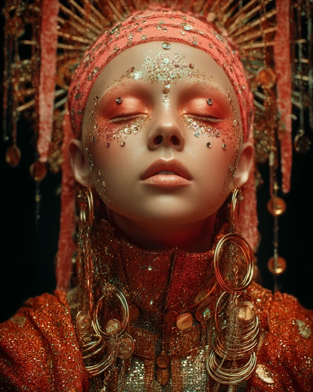 Midjourney Evolution: Coral & Gold Avant-Garde Portraits - v7.0 - Image 3