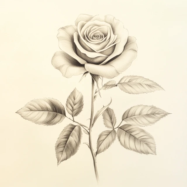 Dual Tone Pencil Rose Sketch: Midjourney Version Test - v6.1 - Image 4