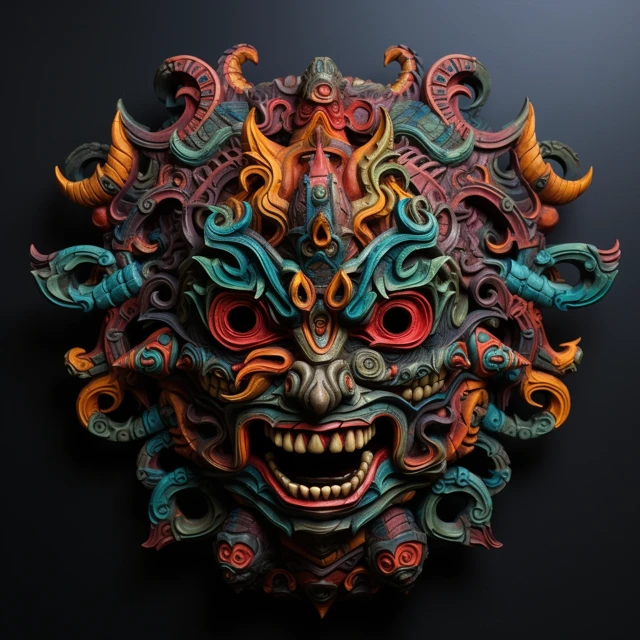 Ancient Chaos God Mask Designs: MidJourney v5.2 vs v6.1 vs v7.0 - v5.2 - Image 2