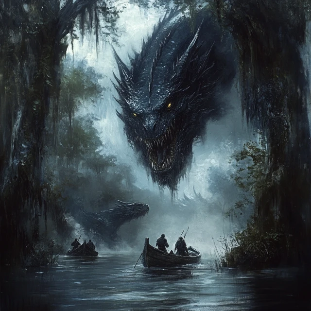 MidJourney’s Evolution: Dark Fantasy Swamp Dragon Art - v6.1 - Image 4