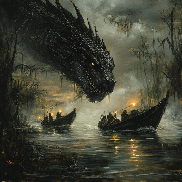 MidJourney’s Evolution: Dark Fantasy Swamp Dragon Art - v6.1 - Image 2