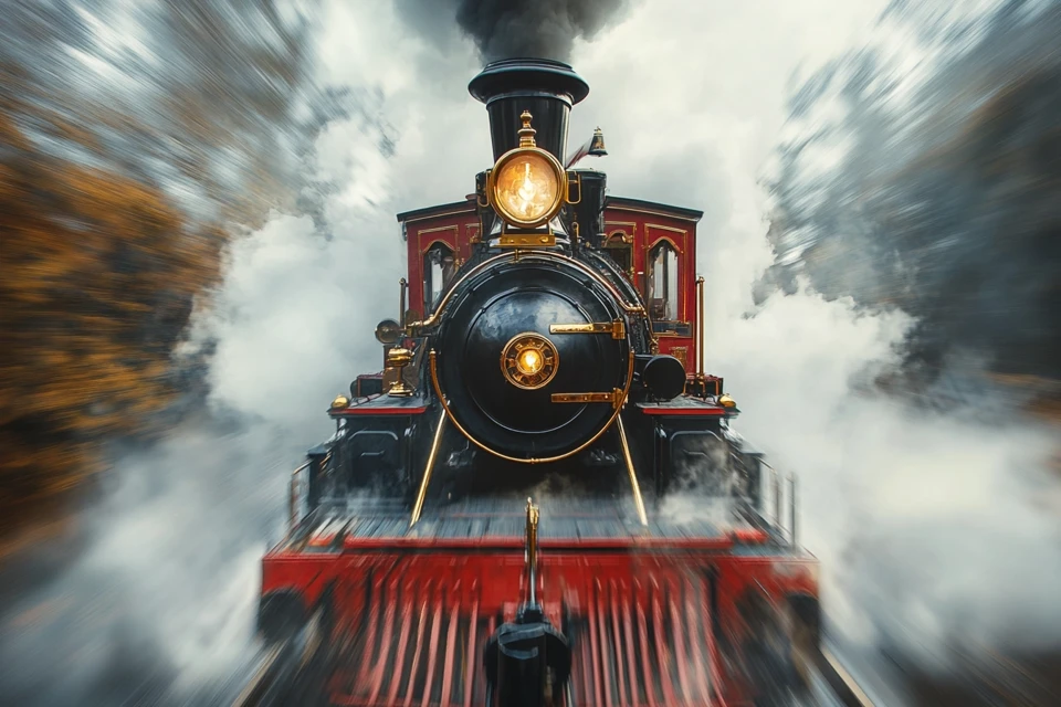 Midjourney: Realistic Steam Train Motion Blur Comparison - v6.1 - Image 4