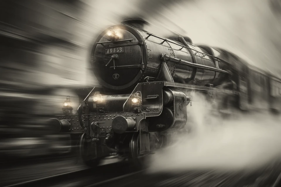 Midjourney: Realistic Steam Train Motion Blur Comparison - v7.0 - Image 4