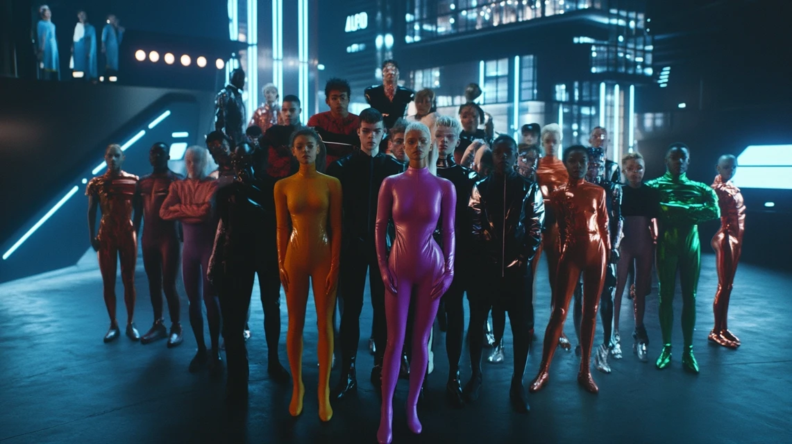 Midjourney Versions: Futuristic Group Posing Compared - v6.1 - Image 3