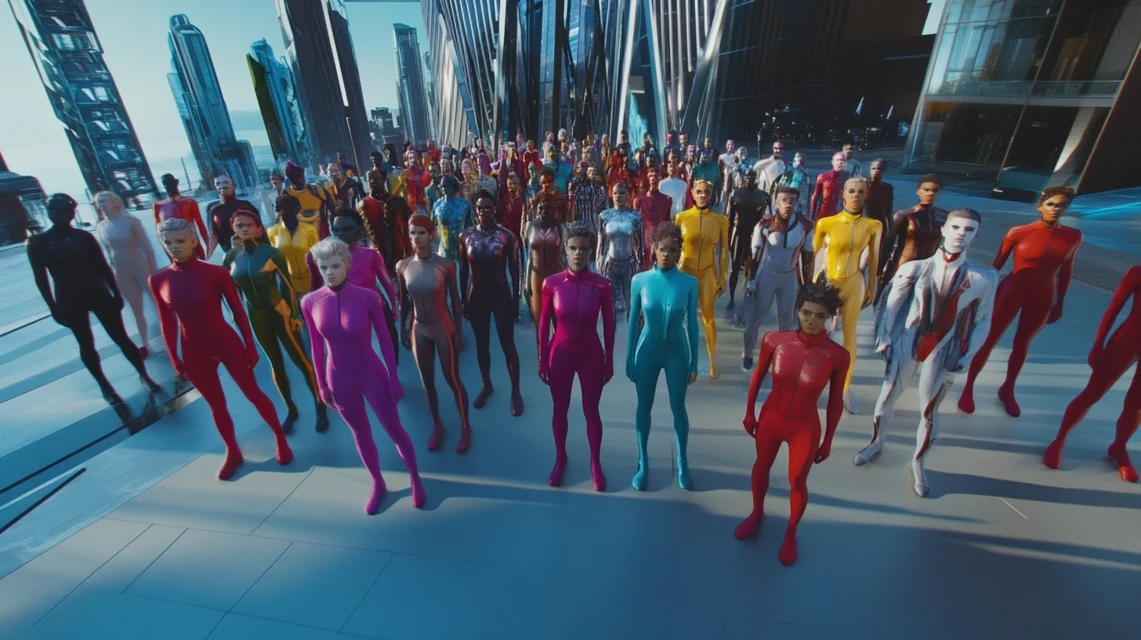 Midjourney Versions: Futuristic Group Posing Compared - v6.1 - Image 4