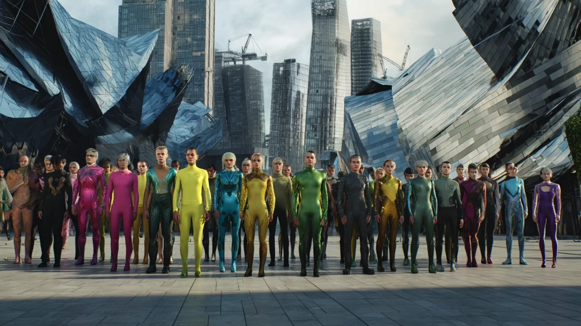Midjourney Versions: Futuristic Group Posing Compared - v7.0 - Image 4