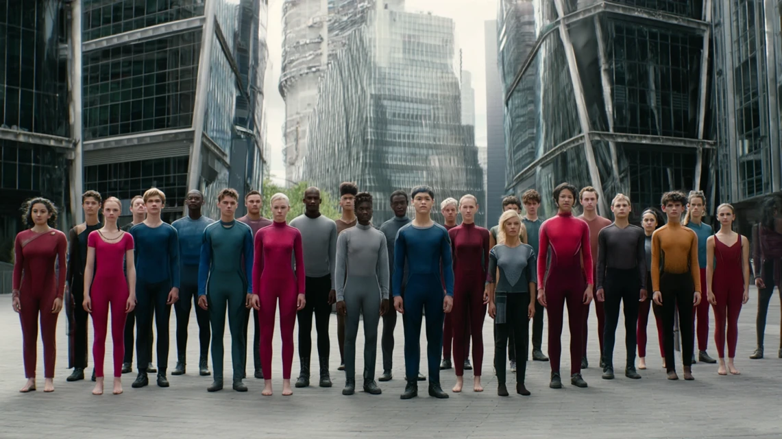 Midjourney Versions: Futuristic Group Posing Compared - v7.0 - Image 2