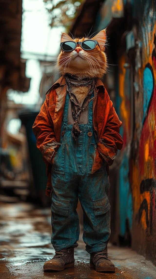 MidJourney Evolution: Anthropomorphic Cat Urban Art - v6.1 - Image 4