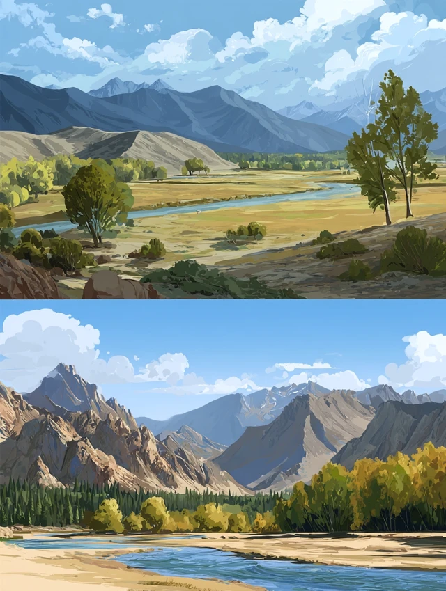Xinjiang Artistic Landscape Illustrations: MidJourney v5-v7 - v7.0 - Image 2