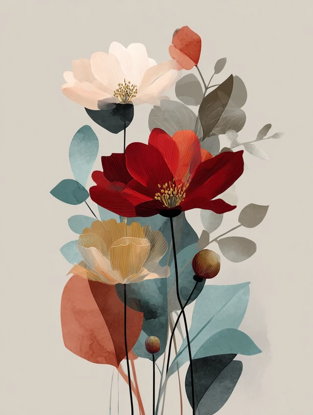 Midjourney: Minimalist Abstract Flower Art v5.2-v7.0 Guide - v7.0 - Image 3