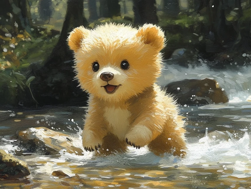 Midjourney Stylized Bear Cub Art: v5.2 vs v6.1 vs v7.0 - v6.1 - Image 4
