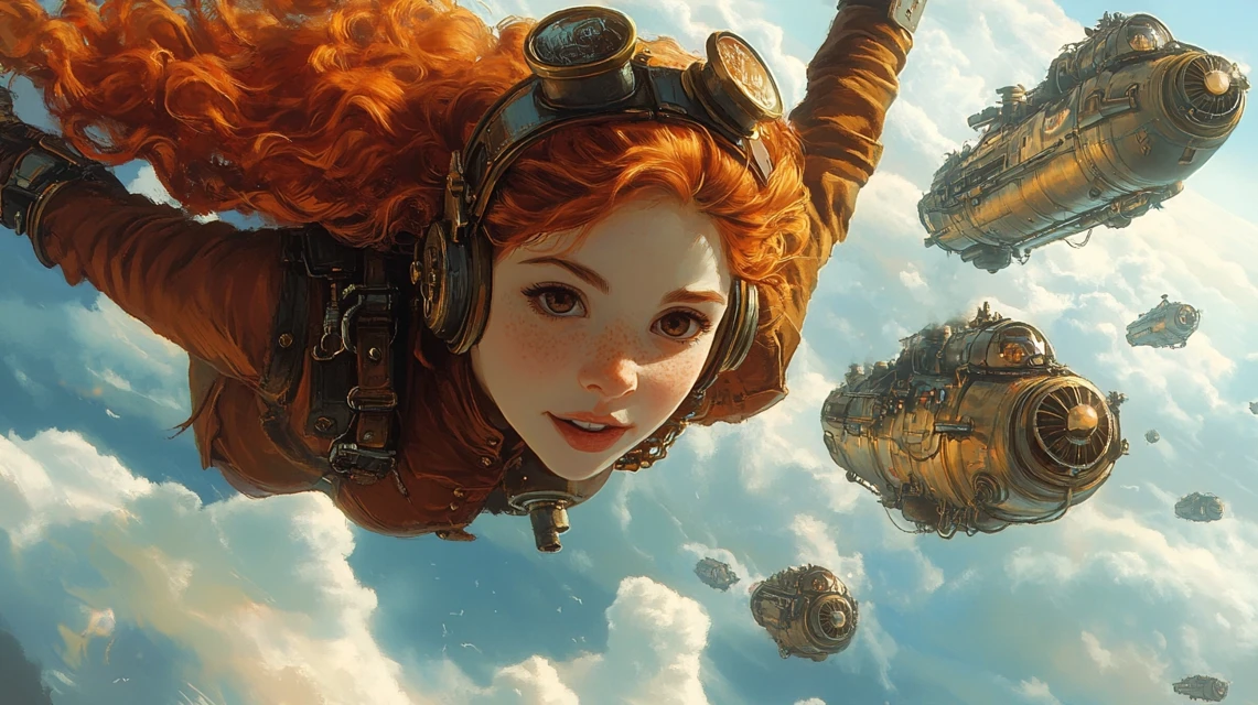 Midjourney Steampunk Anime Airship Illustration Comparison - v6.1 - Image 3