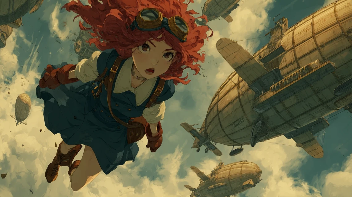 Midjourney Steampunk Anime Airship Illustration Comparison - v7.0 - Image 4