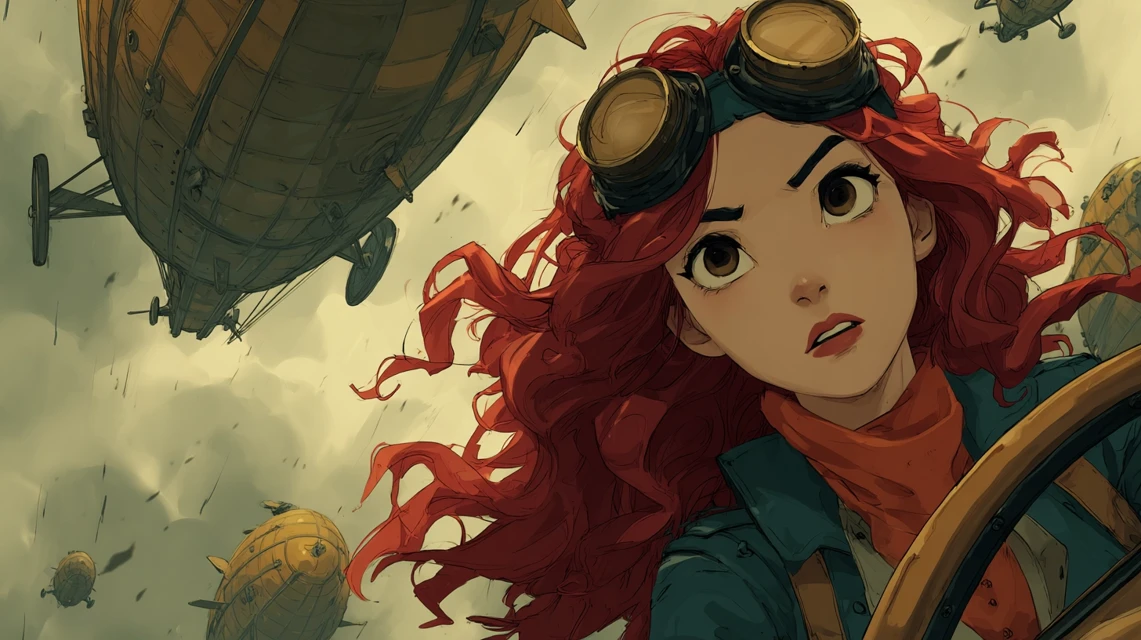 Midjourney Steampunk Anime Airship Illustration Comparison - v7.0 - Image 2