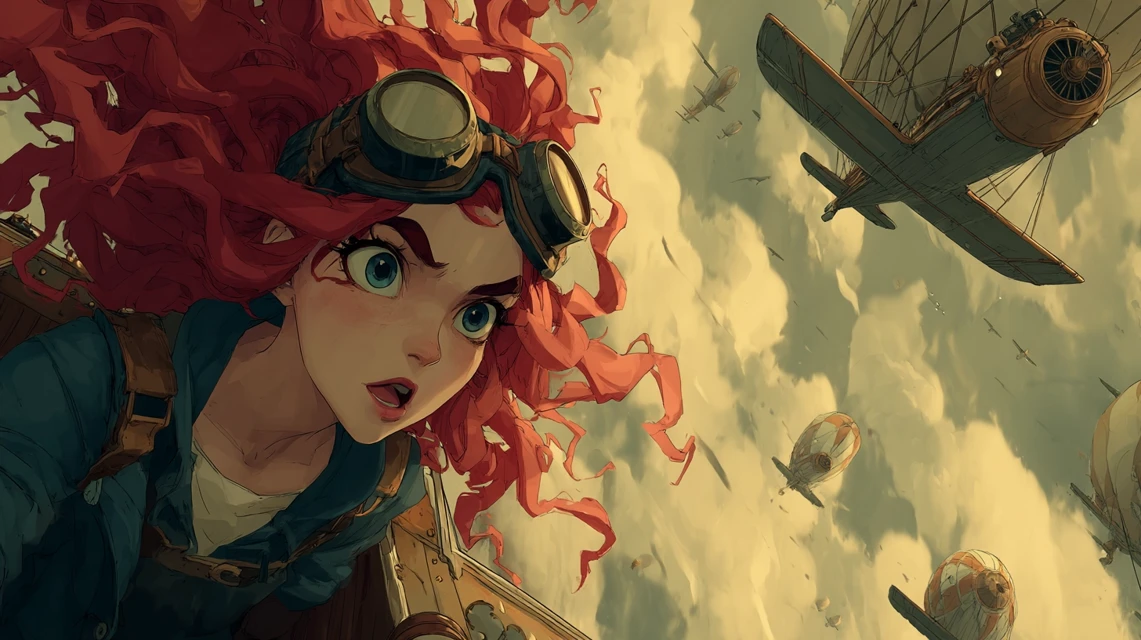 Midjourney Steampunk Anime Airship Illustration Comparison - v7.0 - Image 3