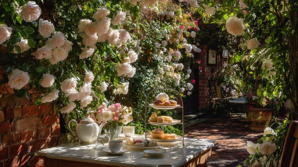 Photorealistic Afternoon Tea Garden AI: Midjourney v5-v7 - v7.0 - Image 4