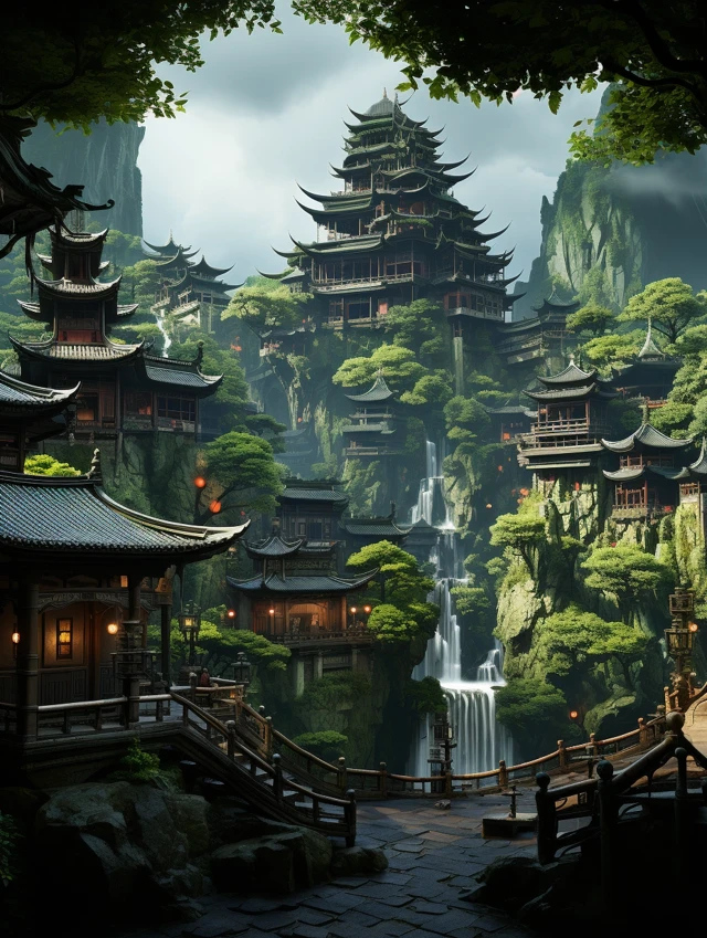 Midjourney Evolution: Cyberpunk Chinese Forest Cities Compared - v5.2 - Image 4