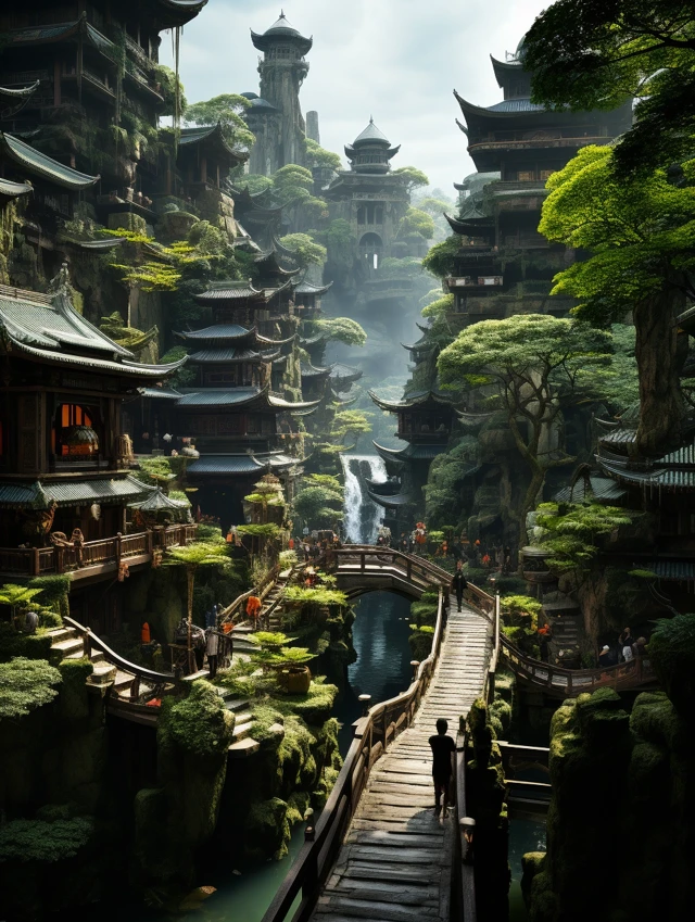 Midjourney Evolution: Cyberpunk Chinese Forest Cities Compared - v5.2 - Image 1