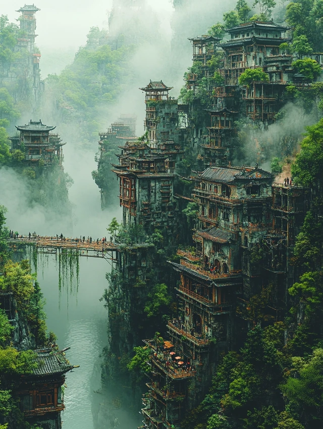 Midjourney Evolution: Cyberpunk Chinese Forest Cities Compared - v6.1 - Image 4