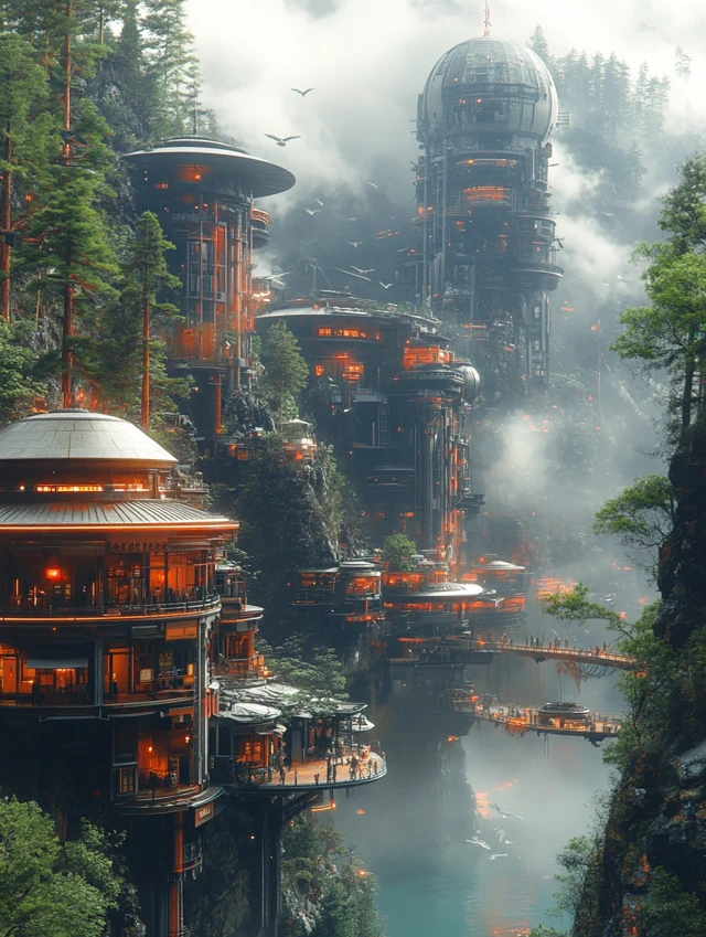 Midjourney Evolution: Cyberpunk Chinese Forest Cities Compared - v6.1 - Image 3