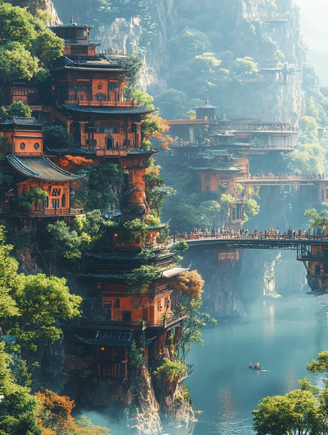Midjourney Evolution: Cyberpunk Chinese Forest Cities Compared - v6.1 - Image 1