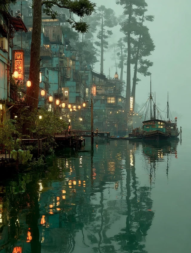 Midjourney Evolution: Cyberpunk Chinese Forest Cities Compared - v7.0 - Image 4