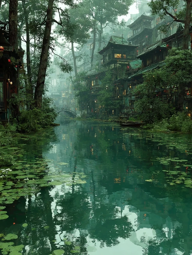 Midjourney Evolution: Cyberpunk Chinese Forest Cities Compared - v7.0 - Image 3