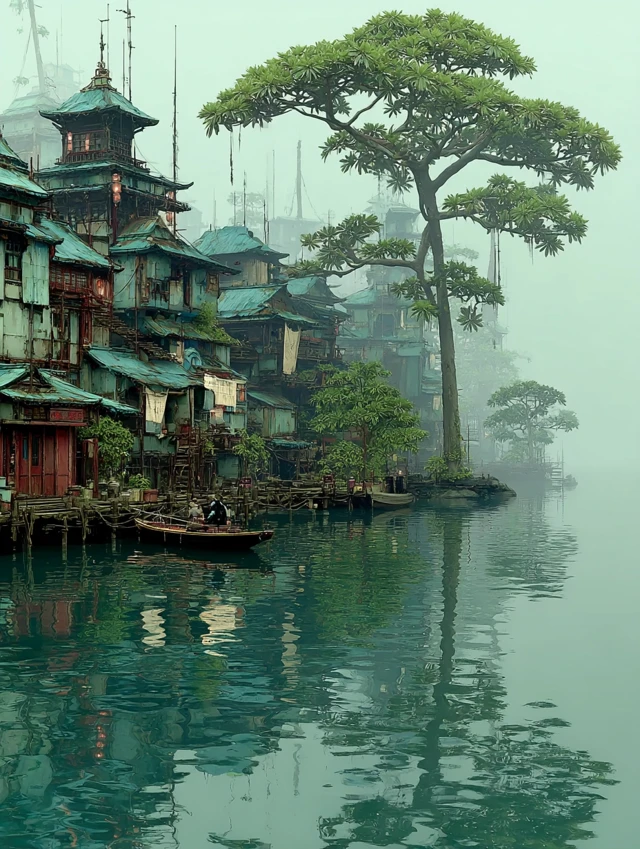 Midjourney Evolution: Cyberpunk Chinese Forest Cities Compared - v7.0 - Image 1