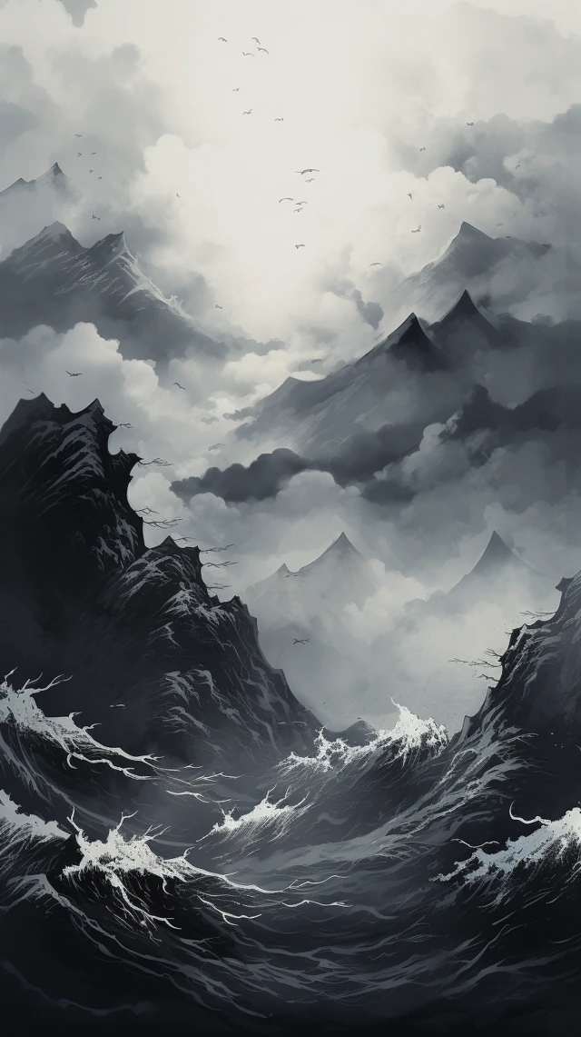 MidJourney Ink Painting Seascape: v5.2 vs v6.1 vs v7.0 - v5.2 - Image 2