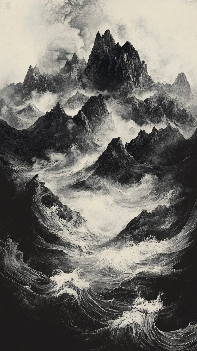 MidJourney Ink Painting Seascape: v5.2 vs v6.1 vs v7.0 - v6.1 - Image 3