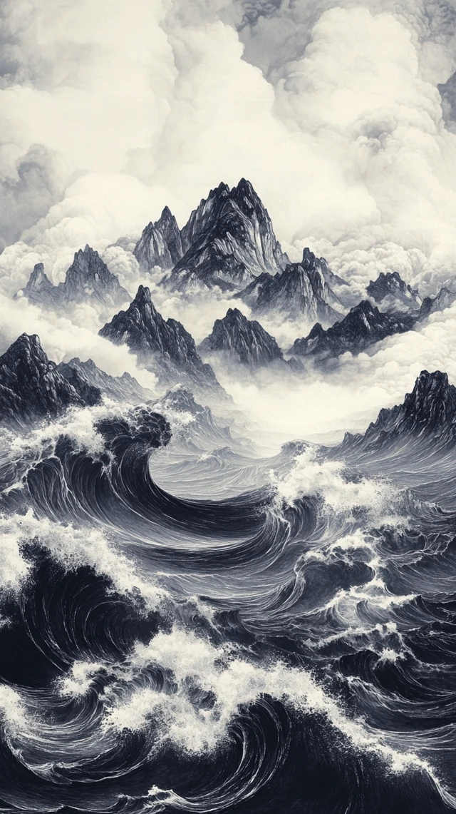 MidJourney Ink Painting Seascape: v5.2 vs v6.1 vs v7.0 - v6.1 - Image 2