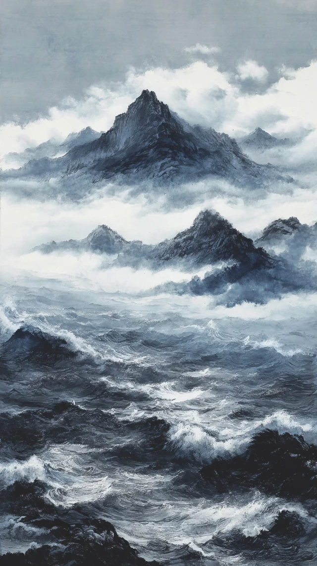 MidJourney Ink Painting Seascape: v5.2 vs v6.1 vs v7.0 - v7.0 - Image 3