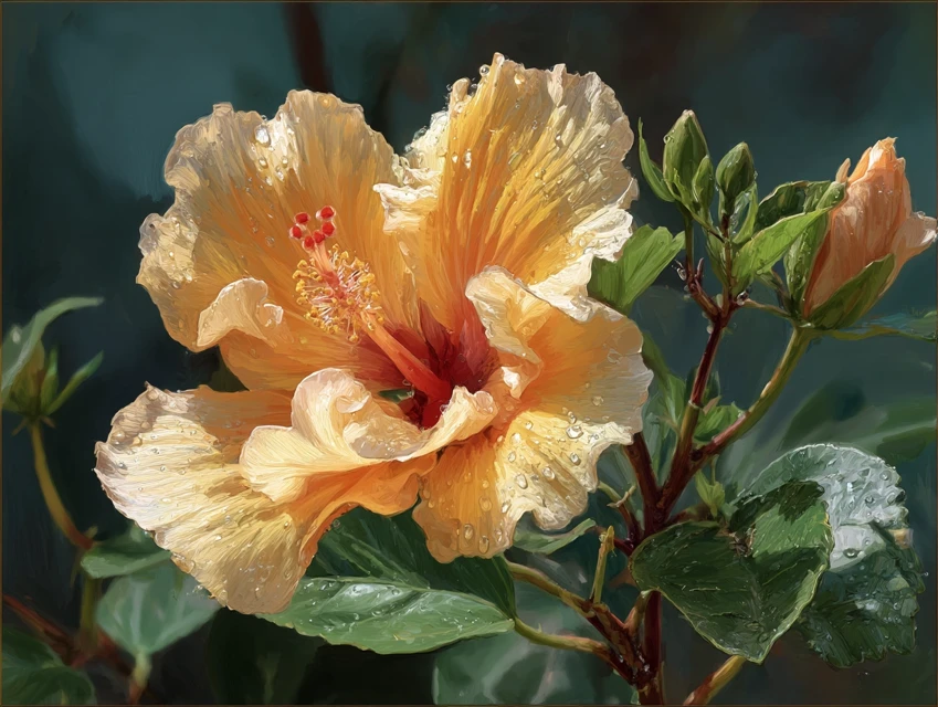 Realistic Hibiscus Flower AI Art: Midjourney v5.2-v7.0 Test - v7.0 - Image 2