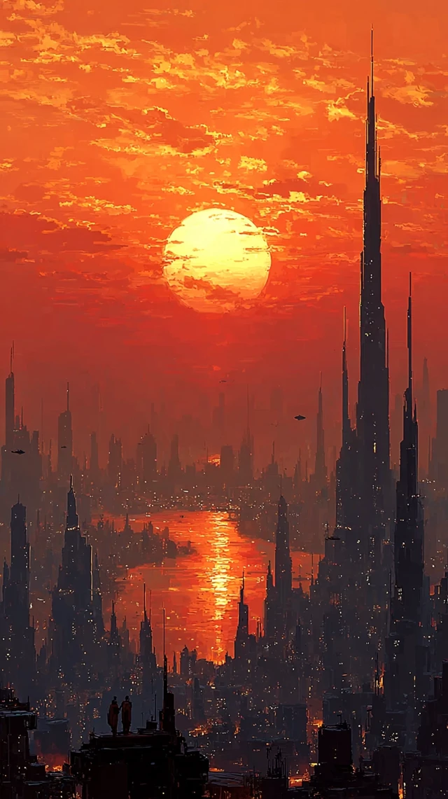 MidJourney v5.2 vs v6.1 vs v7.0: Sunset Futuristic Cityscapes - v7.0 - Image 2