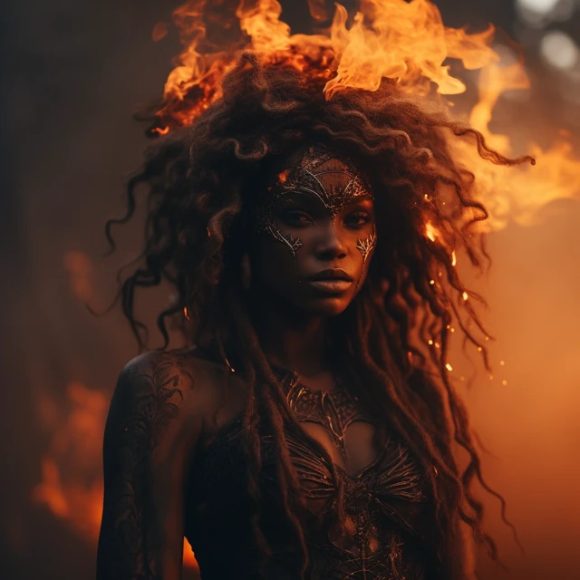 Midjourney v7 vs v6 & v5: Cinematic Fire Queen Portrait AI - v5.2 - Image 3