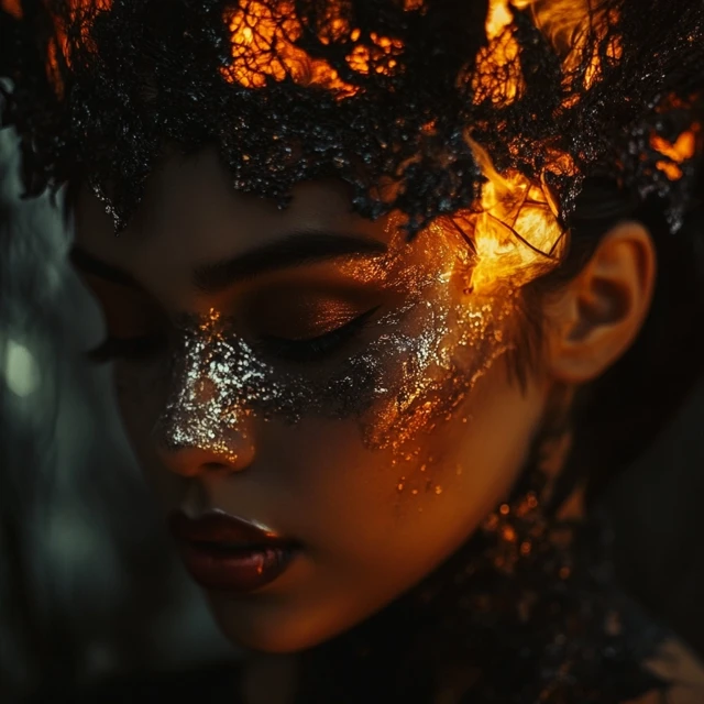 Midjourney v7 vs v6 & v5: Cinematic Fire Queen Portrait AI - v6.1 - Image 4