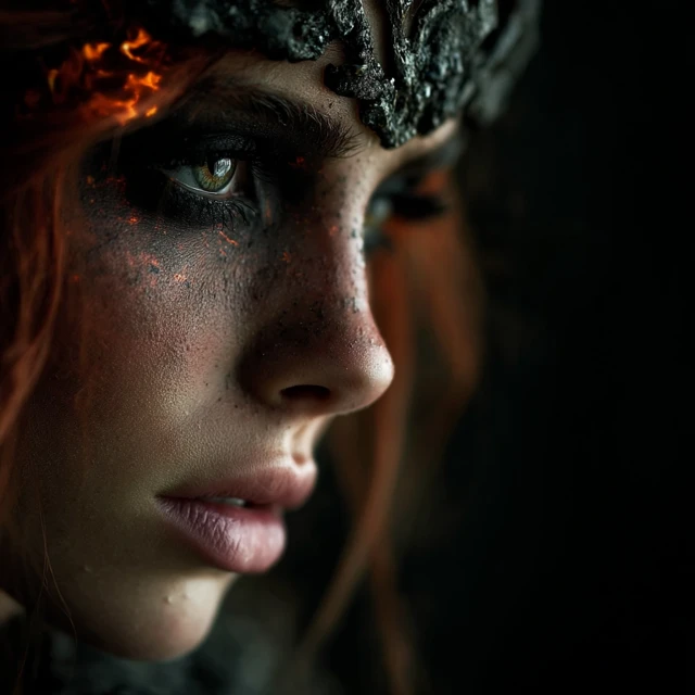 Midjourney v7 vs v6 & v5: Cinematic Fire Queen Portrait AI - v7.0 - Image 2