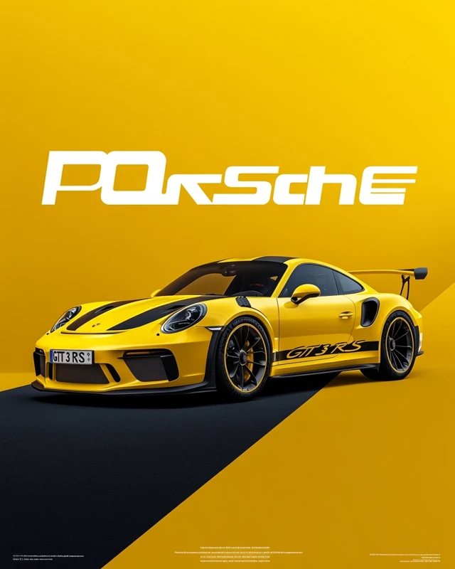 MidJourney Yellow Porsche GT3 RS Poster Design Comparison - v6.1 - Image 1