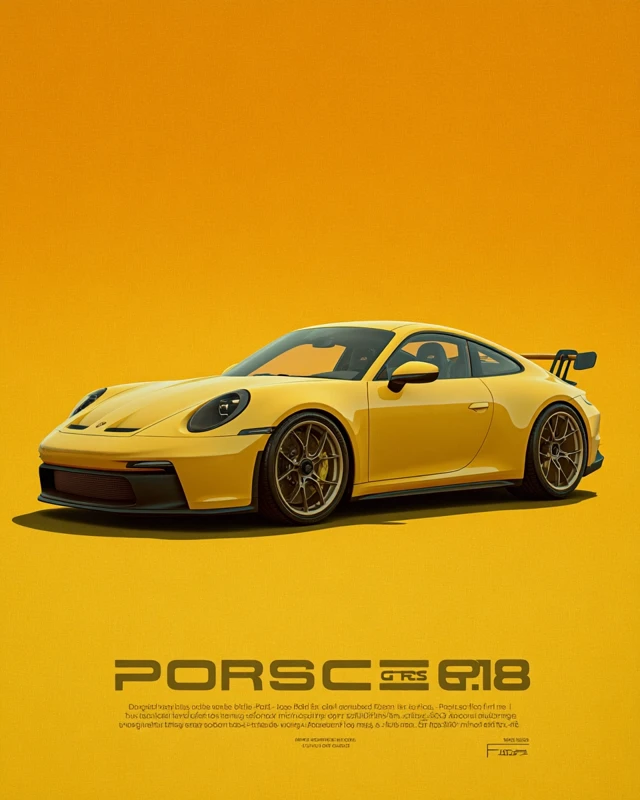 MidJourney Yellow Porsche GT3 RS Poster Design Comparison - v7.0 - Image 2