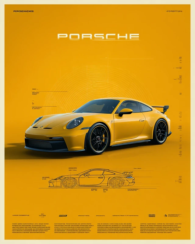 MidJourney Yellow Porsche GT3 RS Poster Design Comparison - v7.0 - Image 3