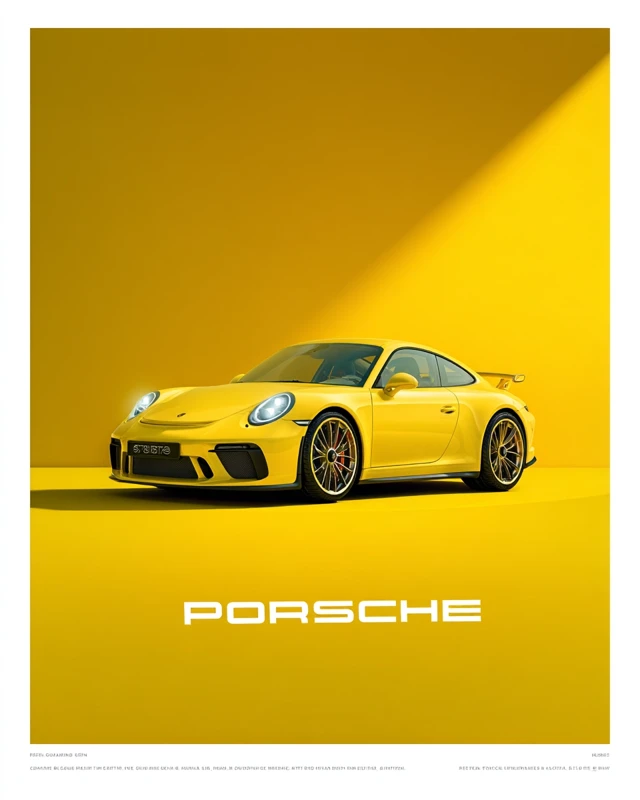 MidJourney Yellow Porsche GT3 RS Poster Design Comparison - v7.0 - Image 1